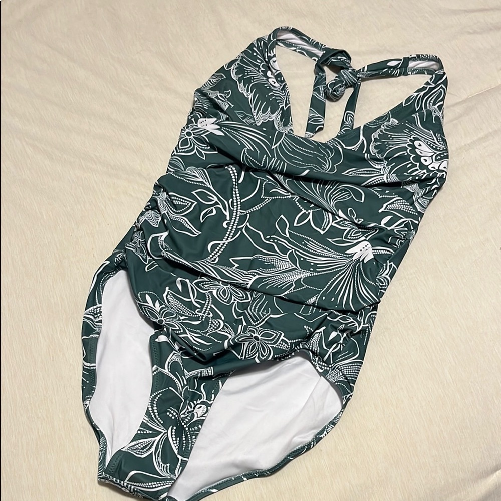 Amazon Green and White One Piece Swimsuit
